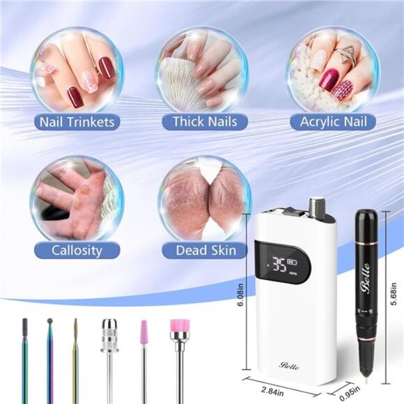 Electric Nail Drill, 35000RPM Coreless Professional Nail Efile with 6 Nail Drill - Picture 6 of 7